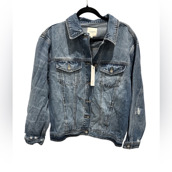 NWT Hidden jeans distressed oversized denim jacket size small - Picture 7 of 9